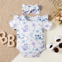 Stylesilove бебе бебе момичета флорални печат с късо ръкав боди и къси панталони и лента за глава пролет лято ромпер тоалет