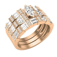 DazzlingRock Collection Marquise, Baguette, конусен и кръгъл бял диамант три булчински годежен пръстен за жени в 10K розово злато, размер 7.5