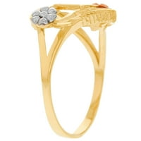 Jackani 14K многотонен златен диамант отрязано флорална буква първоначален сър сърце пръстен