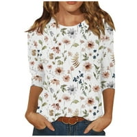 Дамски върхове ръкав лятна етническа флорална сладка върхове Crewneck Fit Половин ръкав тениски ризи пролетна блуза