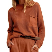Пуловери за жени модерни плюс солиден цвят есен зима кръгла шия с дълъг ръкав джоб плетен пуловер мързелив пуловер джъмпер червено
