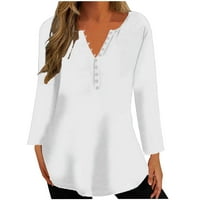 qucoqpe дамски туника върхове модни причинно -следствени цветови бутони v шия блузи с дълъг ръкав ризи за жени