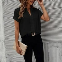 Жени блузи v шия с къс ръкав солиден шифон облечена блуза ежедневни ризи върхове черни l