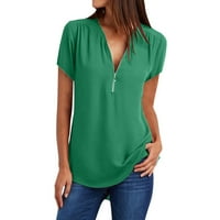 Шифонски блузи за жени ежедневни летни върхове летни облечени блузи v Врат венчелистчета с къс ръкав върхове за ежедневни ризи мента зелено xxxl
