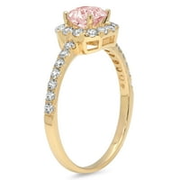 1.23ct Princess Cut Pink Симулиран диамант 14k Жълто злато гравиране Изявление Булчинска годишнина Ангажимент Сватбена ореола Размер на пръстена 5