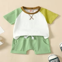 Бебешки момчета летни тоалети контраст цвят на тениски с къс ръкав на екипаж и еластични къси панталони дрехи, 0- години