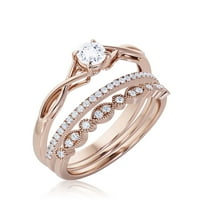Infinity Loop 1. Карат кръг отрязан диамантен мосанит годежен пръстен, усукана сватбена лента в сребро със стерлинги с 18K розово злато, подарък за нея, трио комплект, съвпадаща лента, годишнина