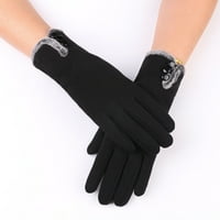 Qwertyu колоездачни ръкавици за жени затоплят дебел термичен за тийнейджърки момичета руно облицовани бутон Леки ръкавици дами черно