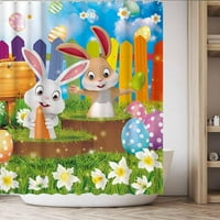 Карикатурна завеса за душ, забавен заек Великденска яйце Pysanka Osterei, зайче за баня за баня завеса с куки, 71*