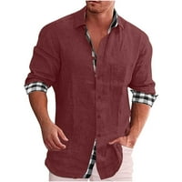Тениски за дълги ръкави с дълъг ръкав с дълги ръкави ризи за мъже мъже ежедневни твърди памук и ленено вратовръзка джоб