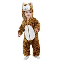 Детско бебе леопардов костюм фланел качулка Onesie Soft Animal Romper Pajamas тоалети подарък