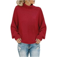 Vivianyo HD пуловери за жени Просверие плюс размер женски небрежни твърди о-изкопрени върхове плетене на дълги ръкави пуловер пуловерни релета вино