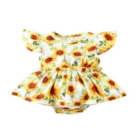 Thaisu Baby Girl Summer Ribbed Jumpsuit Sunflower Print Crew Neck Flying ръкави за ромпер детски костюм