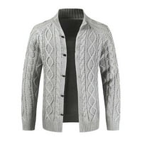 Jsaierl Mens Cardigan Sweater Cable Knit Button Down Stand Collar Classic outwear с дълъг ръкав Уютно падане и зимно яке за пуловер