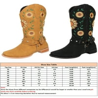Frontwalk Women Cowgirl Boots Wide-Calf Vintage Shoes Mid Calf Western Boot Walking Retro дамски бродирани черни 7