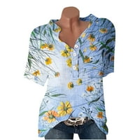 Дамски върхове Лятна елегантна блуза с късо ръкав от свободно време флорални женски ризи l