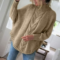 Пуловери за женски клирънс плюс размер женски есен и зима Нови разхлабени кукли ръкав плетен пуловер Пласиран цвят половин тръба пуловер пуловер