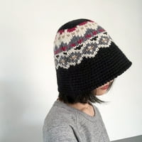 Хип -хоп ръчно изработен плетен рибарска шапка есен зима геометричен модел еластична кофа шапка модна аксесоари