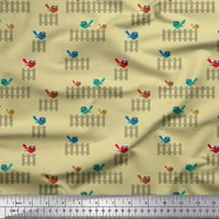 Soimoi Rayon Fabric Picket Fcend & Bird Artistic Printted Craft Fabric край двора