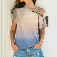 Женски ризи с къс ръкав ризи за жени на разстояние модна жена V-образна тениска с изкопани ръкави за лятна печатаща летни върхове