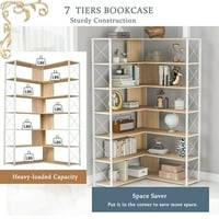 JS Tier Bookcase Home Office Booksheffer, L оформена ъглова шкафче с метална рамка, рафт в индустриален стил с отворено съхранение, MDF дъска