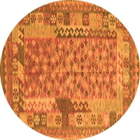 Ahgly Company Indoor Round Oriental Orange Traditional Area Rugs, 3 'Round