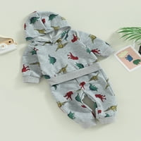 Bagilaanoe Toddler Baby Boy Long Pants Set Dinosaur Print с дълъг ръкав качулки пуловер върхове + съутродие с теглене 3t деца ежедневни изпотяващи костюми