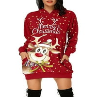 Коледна коледна джобна рокля с дълъг ръкав с дълъг ръкав разхлабена рокля с пуловер с пуловер