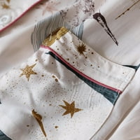 Женска памучна пижама комплект ежедневни отпечатани копчета за ревери с дълъг ръкав надолу по върхове и панталони Поставете спално облекло с джобове