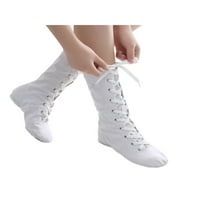 Kesitin балетни обувки за момичета Женски удобни танцови обувки с висок топ йога неплъзгащи се леки ципове нагоре джаз ботуши Уайт 4.5