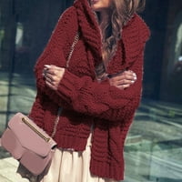 Теглене на женски отворен преден вафлен плетен жилетка есен небрежен бутон с дълъг ръкав нагоре отворен преден кабел плетен палто с пуловер