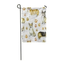 Акварелен безпроблемен модел на корги с отпечатъци от лапи Кученце куче градински флаг Декоративен флаг Банер банер