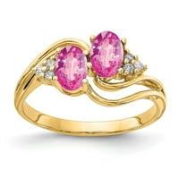 14k жълто злато 6x овален розов сапфир истински диамантен пръстен