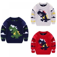Малки момчета плетен пуловер сладък карикатурен динозавър суичърс с дълъг ръкав пуловери за малко дете 2-7y