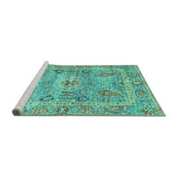 Ahgly Company Machine Pashable Indoor Round Oriental Turquoise Blue Traditional Area Rugs, 4 'кръг