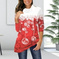 Блузи за жени облечени ежедневни ръкави жени и зимна ежедневна коледна отпечатана купчина яка с дълъг ръкав пуловер на блуза суичър върхове върхове