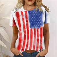 Женски американски флаг тениска Графичен печат 4 юли Ден на независимостта Графични тийнейджъри върхове диня червен размер 2xl