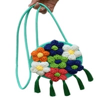 Женско памучно бельо изтъкана чанта за рамо, плетене на плетене на плетене на плетене на плешка, украсена плажна чанта за плаж за момичета дами за момичета