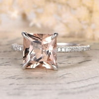 1. Карат прасковен розов истински морганит и човек, направен с диамантен мосанит годежен пръстен с 18K златно покритие