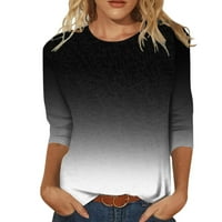 Yubnlvae тениски за жени дамски ежедневен моден градиент печат o Врат три четвърт ръкав тениска тениска блуза дамски тениски черни