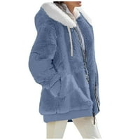 Зимни якета за жени Женски мода Soild Winter Loose Plush с дълъг ръкав с цип