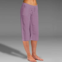 Shpwfbe широки панталони за крака за жени панталони с твърд цвят памук fla еластични панталони плаж отдих панталони панталони панталони панталони суипти жени лилави 3xl