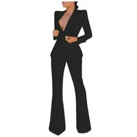 Женски дълги ръкави твърди костюми панталони ежедневни елегантни бизнес костюми комплекти дами дълги ръкави твърди цветен костюм панталони ежедневни яке панталони комплект