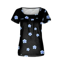Ризи за жени дами отпечатани тениски модни отпечатани ежедневни тениски с v-образно деколте с къса ръкав, черна блуза, черно, m