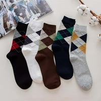 Мъже есен памучен екипаж чорапи винтидж аргил кариран шаблониран печат дишащ официален бизнес ежедневен контур за средна тръба