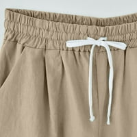 Penkiiy Fashion Women Кратко отпечатани плътни тесни талии за джобна еластичност Спорт Половин шорти Панталони Боди с каки в продажба