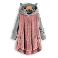 Jyeity лято бутон палто патчърл качулка пуловер свободен пуловер блуза плюс размер на вятърни якета женски розов размер xxl