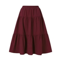Liacowi женско памучно бельо плисирано голямо подгъване на дълги поли юноши солиден цвят еластична талия макси пола ежедневно ежедневно облекло