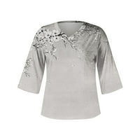 Тениски с дълъг ръкав на Ilainilye Fashion Fashion Womens Graphic Lavic Lavual Lleaves V-образни блузи за печат