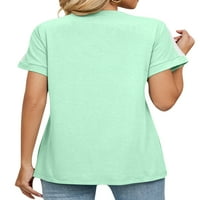 Капризи жени летни върхове Цветни тениски тениска v вратна тениска хлабав тий тийнейк туника туника блуза зелено m